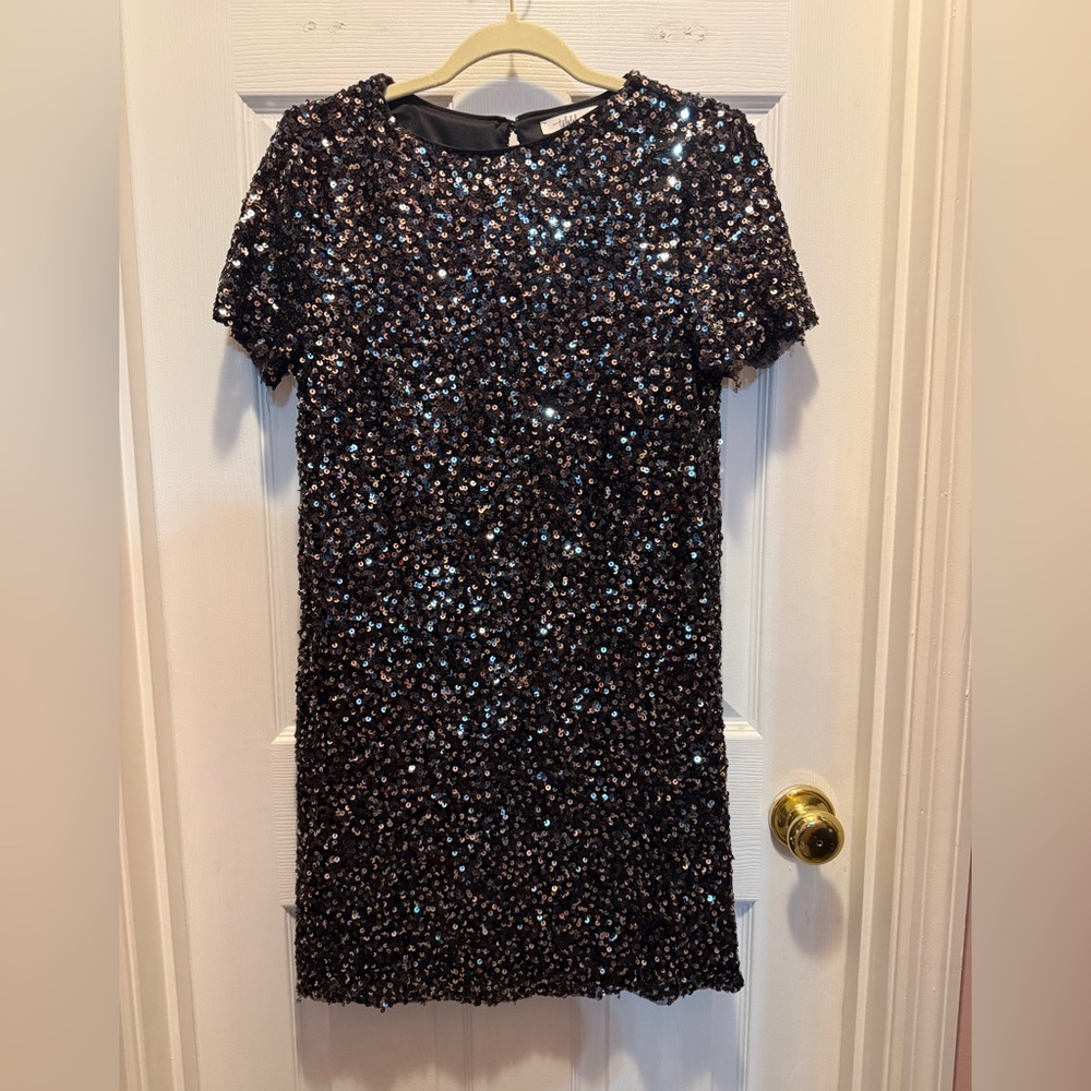 TALULAH Black Sequin Short Sleeve Mini Dress